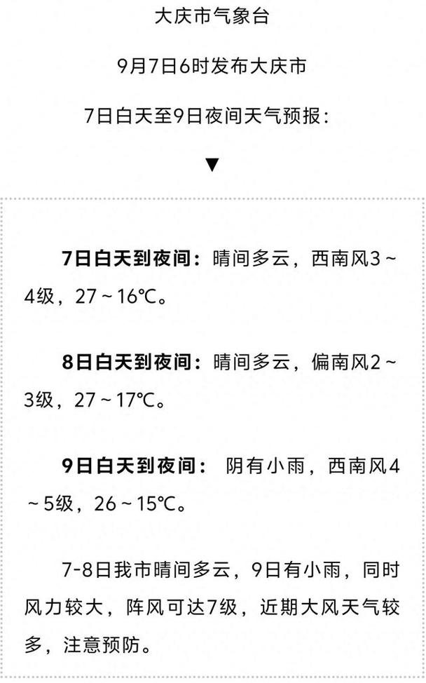 查一下大庆天气预报7天，大庆天气预报一周天气预报15天查询结果？